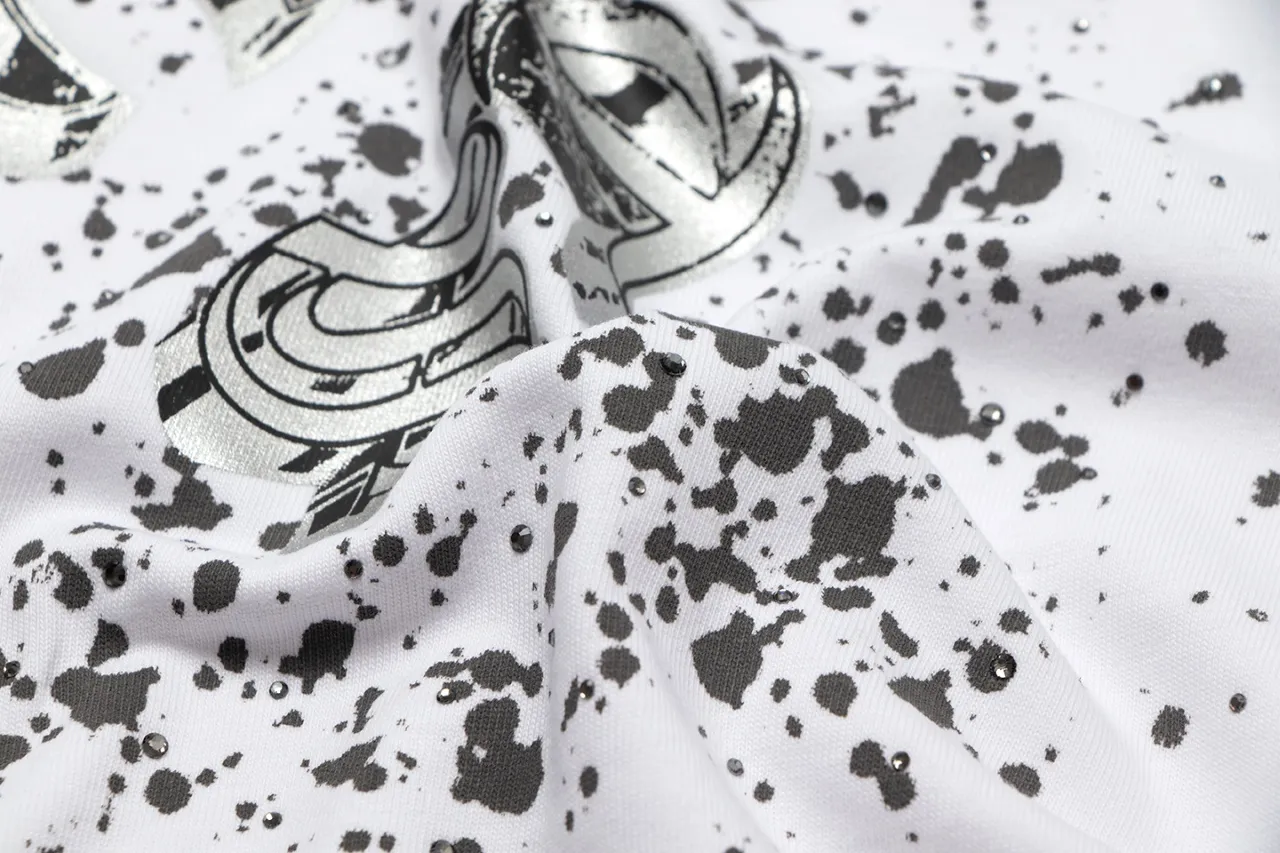 P170 Chrome Hearts Chrome Hearts Inkjet Gypsophila Hot Diamond Sanskrit Short Sleeves Size: SMLXL Color: Black White